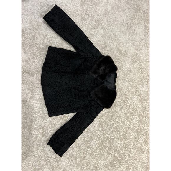 Vintage 1940's-50's Black Persian Lamb Fur Coat With Mink Collar /Size Medium - Picture 5 of 16